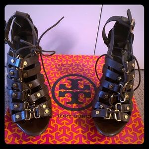Tory Burch gladiator 5in” stiletto heels.